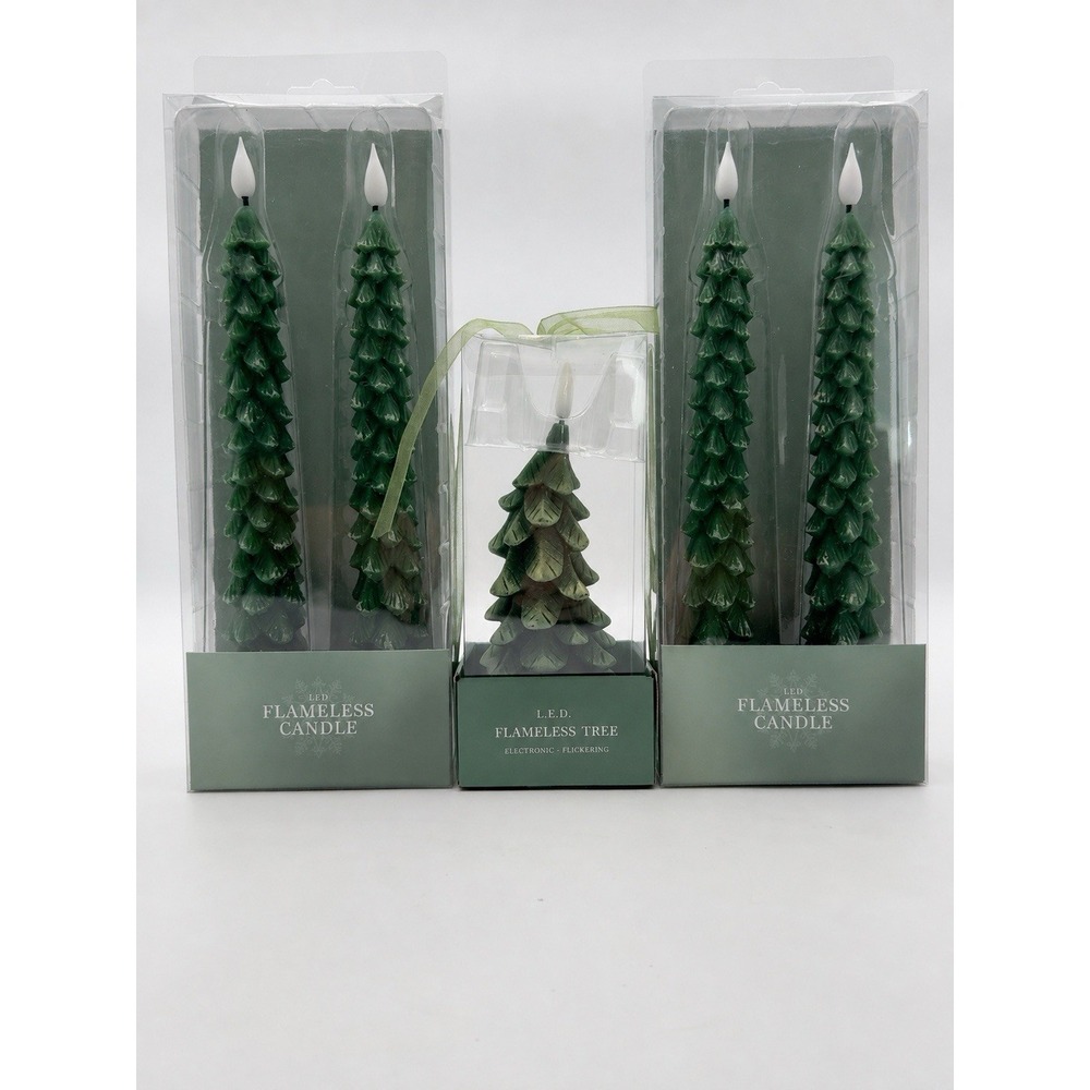 Hobby Lobby Green Christmas Tree LED Flameless Candles 3 Pc Set NEW